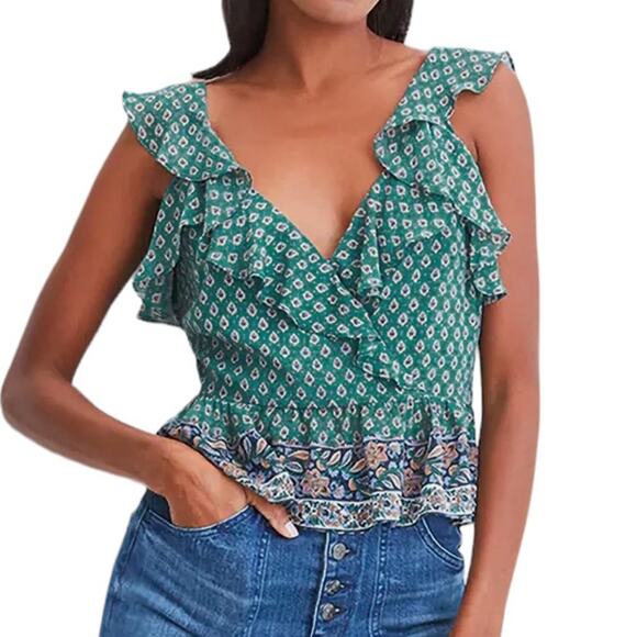 Veronica Beard Randa Silk Top in Seaglass Multi Green Paisley Sz 6 - Picture 1 of 4